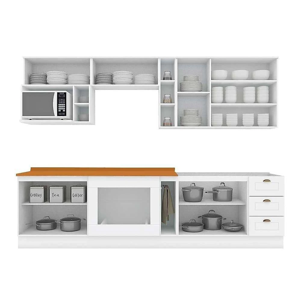 Cozinha Modulada Americana Completa 12 Peças 5aéreos+4balcões+3complementos Cz314 Cinza2 Aéreos + 1 Balcão + 1 Complemento