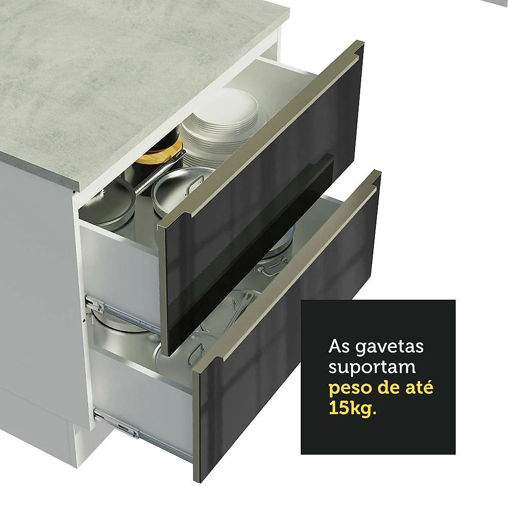 Cozinha Completa Madesa Lux com Armário e Balcão 6 Portas 5 Gavetas - Branco/Preto Branco/Preto