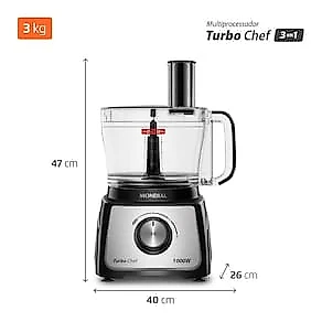 Multiprocessador Mondial Turbo Chef 3 em 1 MPN-02-BE 1000W Preto Inox 110V