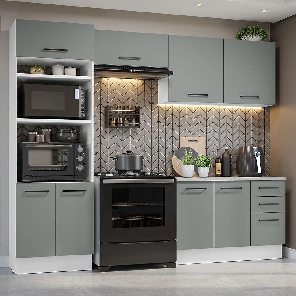 Armário de  Cozinha Completa 270cm Branco/Cinza Agata Madesa 07