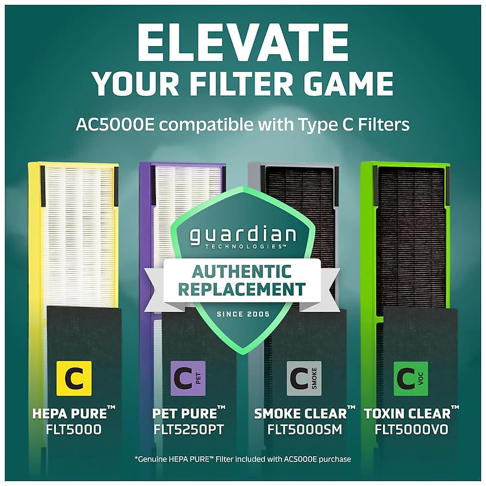 Purificador de Ar GermGuardian 3 em 1 HEPA para Ambientes de até 85 metros quadrados com Filtro HEPA e Redução de Odores por Luz UVC, AC5000E