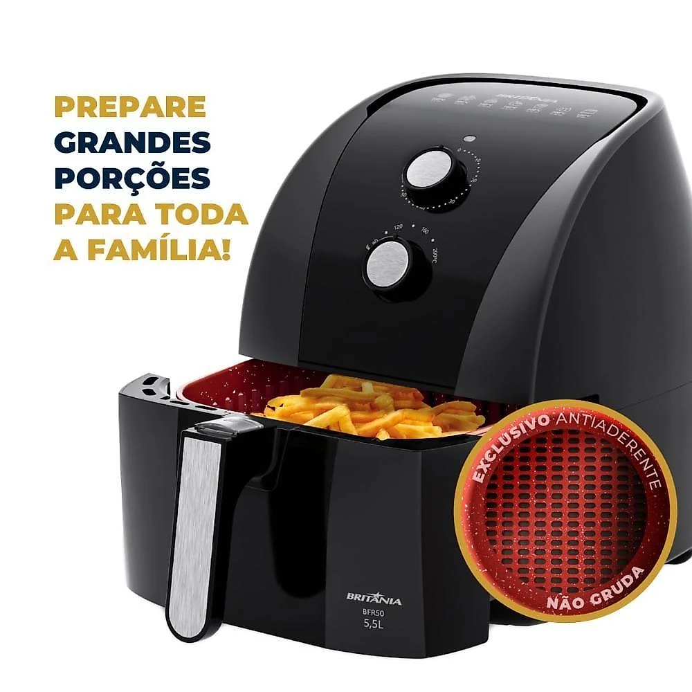 Air Fryer Britânia BFR50 1500W com Revestimento Redstone Preto 110V