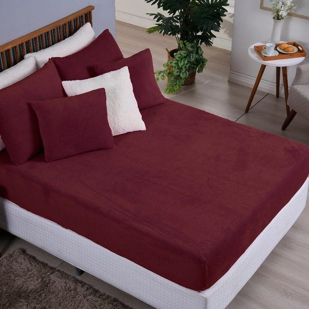 Jogo De Lençol Soft Veneza Queen Fleece 3 Peças 100% Poliéster - Vinho