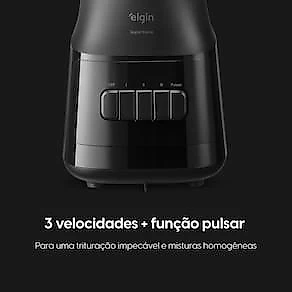 Liquidificador Elgin Super Force Preto 900W 3 Velocidades Jarra de Vidro 1,9L Função Pulsar 110V