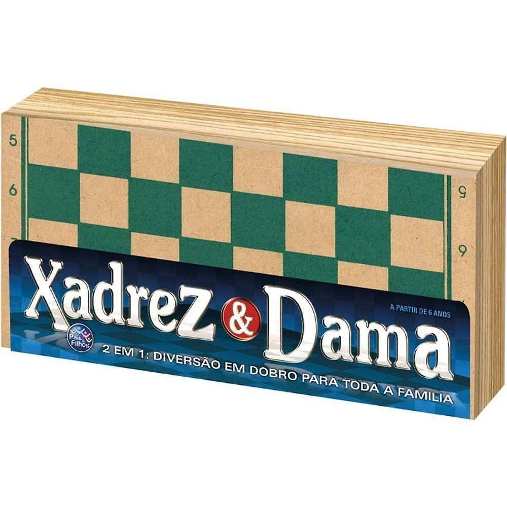 Jogo de Xadrez e Dama Escolar Tabuleiro de Madeira Marrom Pais & Filhos