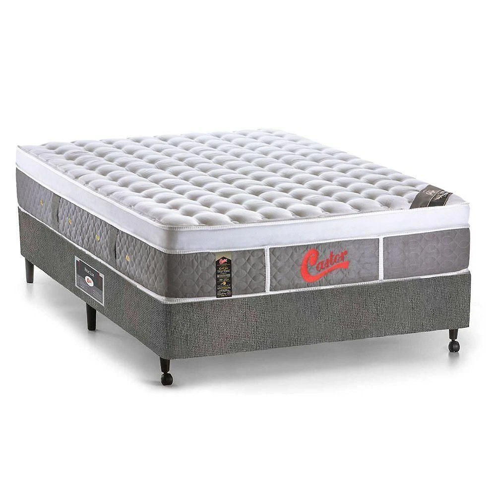 Cama Box Casal g Star Molas Pocket Light Plush Suede Cinza Castor