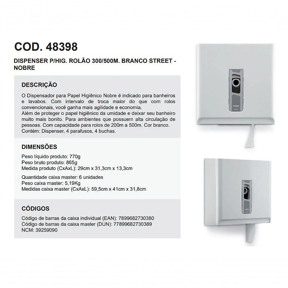 Dispenser De Papel Higiênico Rolão 200-500m Bco Nobre Street