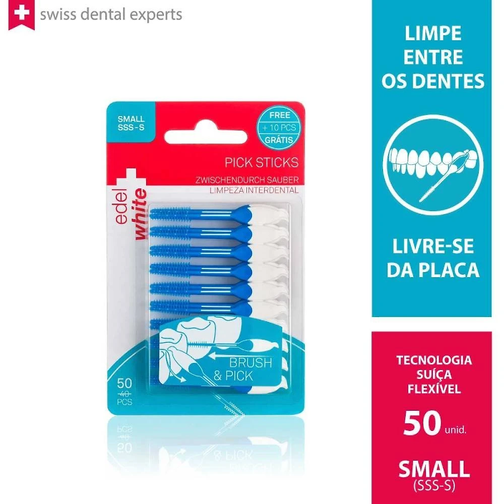 Miniatura Escova Interdental Edel+white Pick Sticks Sss-s Com 50 Unidades