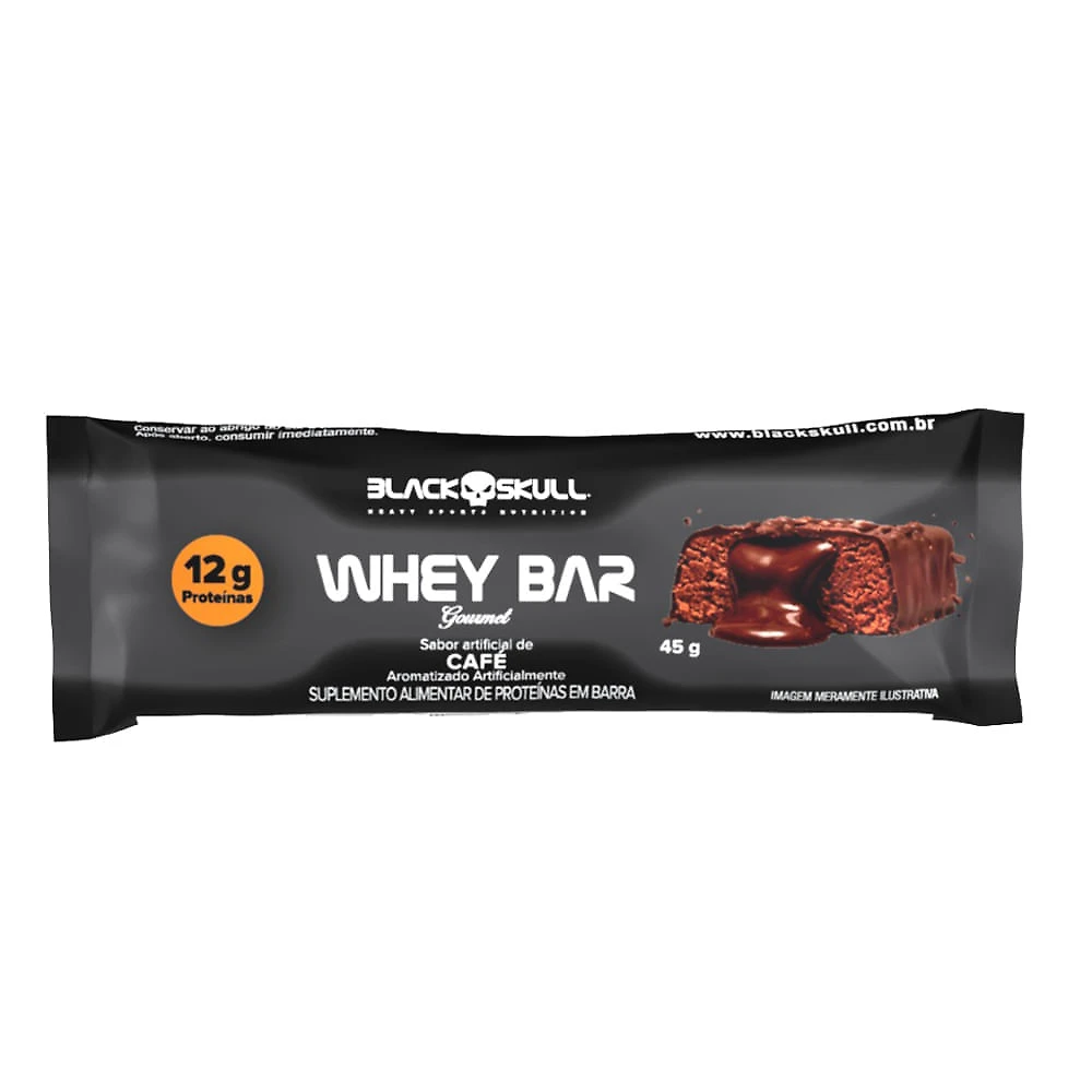 Barra de Proteína Black Skull Whey Bar Gourmet Sabor Café com 12g de Proteína 45g