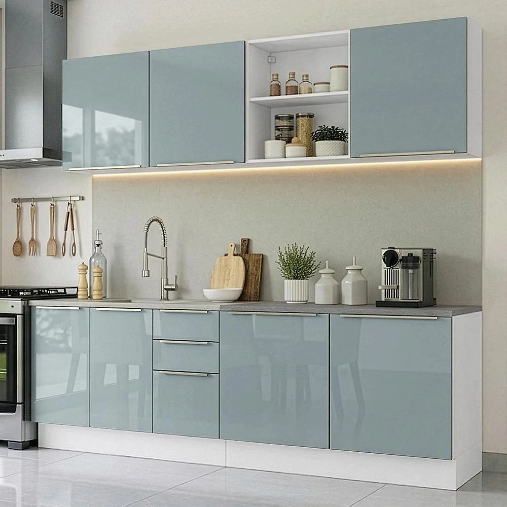 Armário de Cozinha Completa 240 cm Branco/Cinza Lux Madesa 09