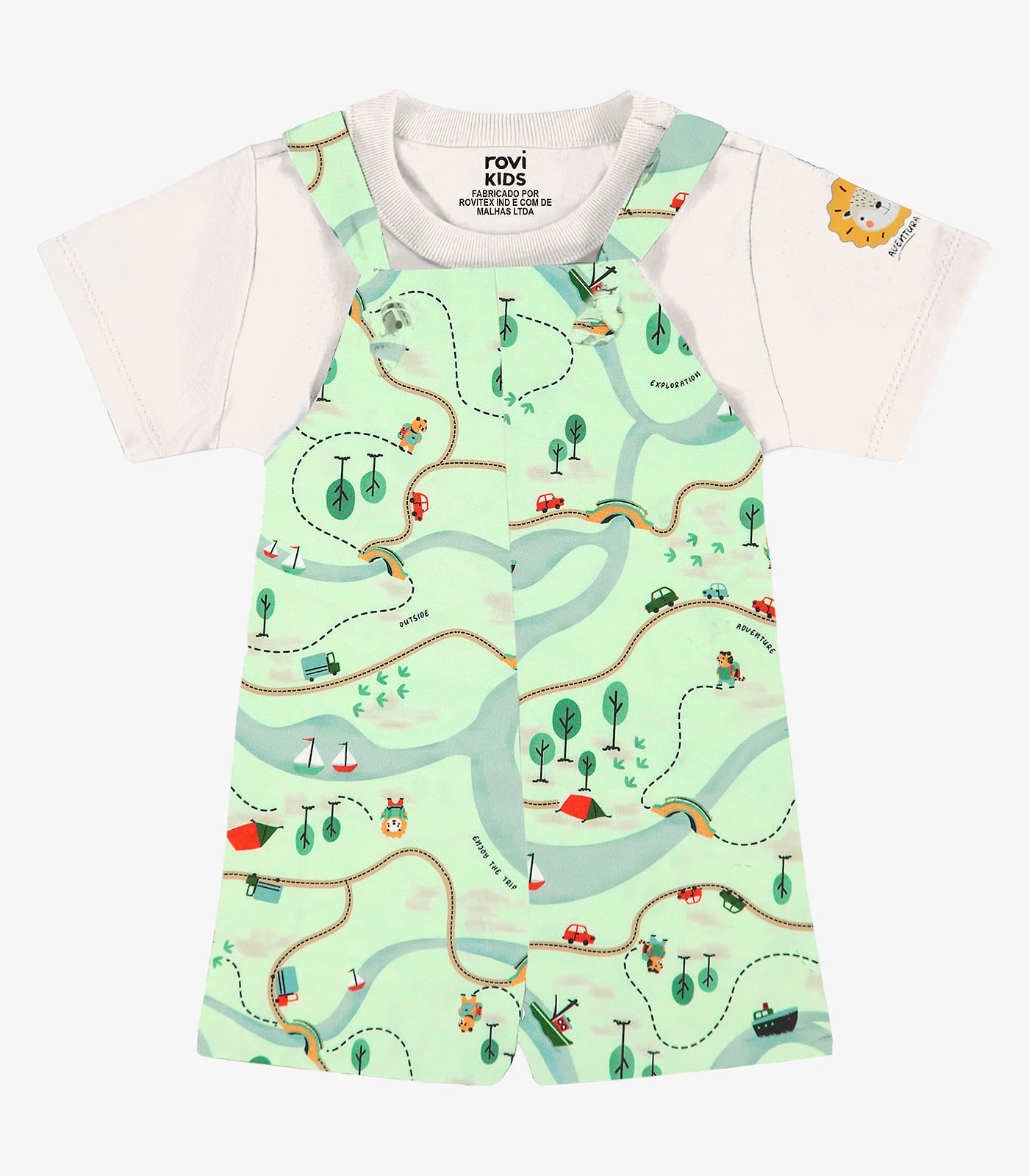 Conjunto Infantil Camiseta E Jardineira Rovi Kids Bege