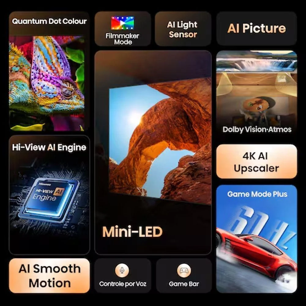 Smart TV Hisense 55U6QV 55P 4K UHD Mini LED Preto