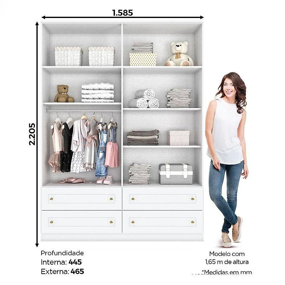 Quarto Infantil 4 Portas Americano Com Berço Tutto New Branco Fosco E Colchão Ortobom - Matic