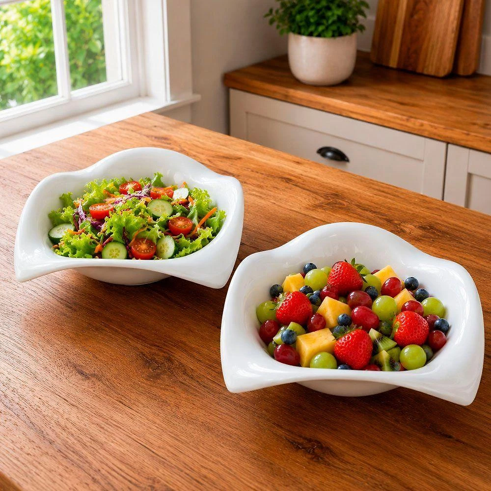 Tigela Bowl Grande Saladeira Melamina Leve e Resistente para Servir Alimentos Branca Kit 6pçs