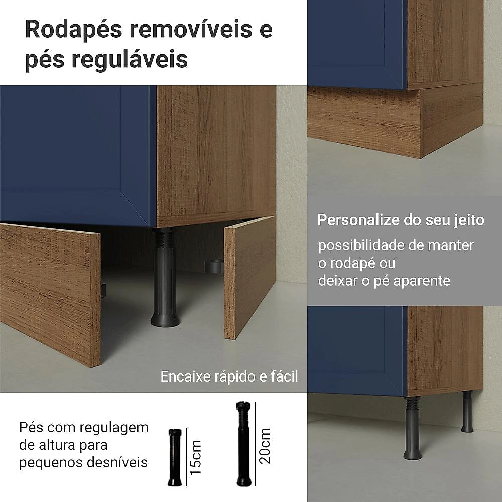 Armário de Cozinha Completa 270 cm Rustic/Azul Vik Madesa 05