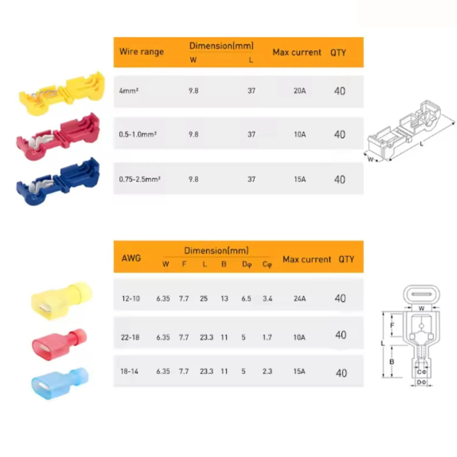 Miniatura Kit 120 Conector Terminal Crimpagem Fios T-Tap Prova Dagua