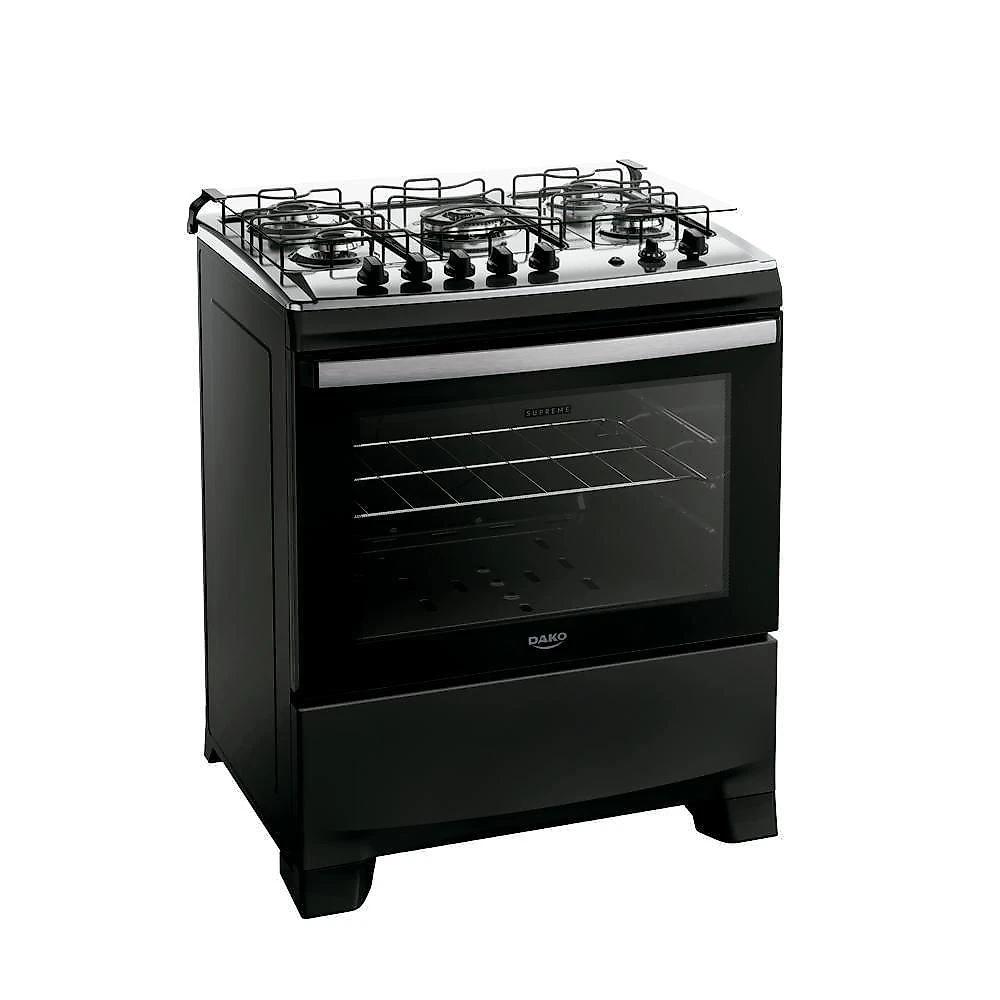 Fogão 5 Bocas Dako Supreme Mesa de Inox e Timer Bivolt - Preto