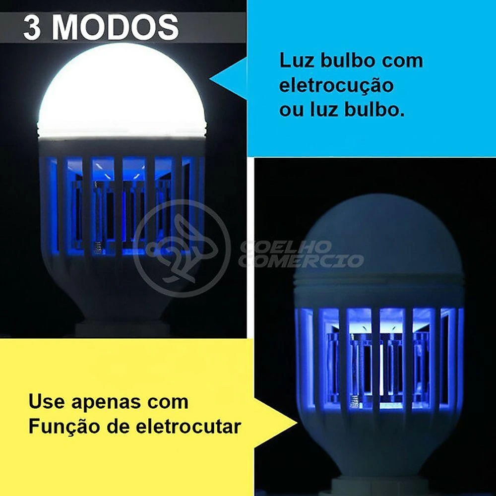 Lâmpada Luz Led Branco 15w Atrai Choque Mosquito