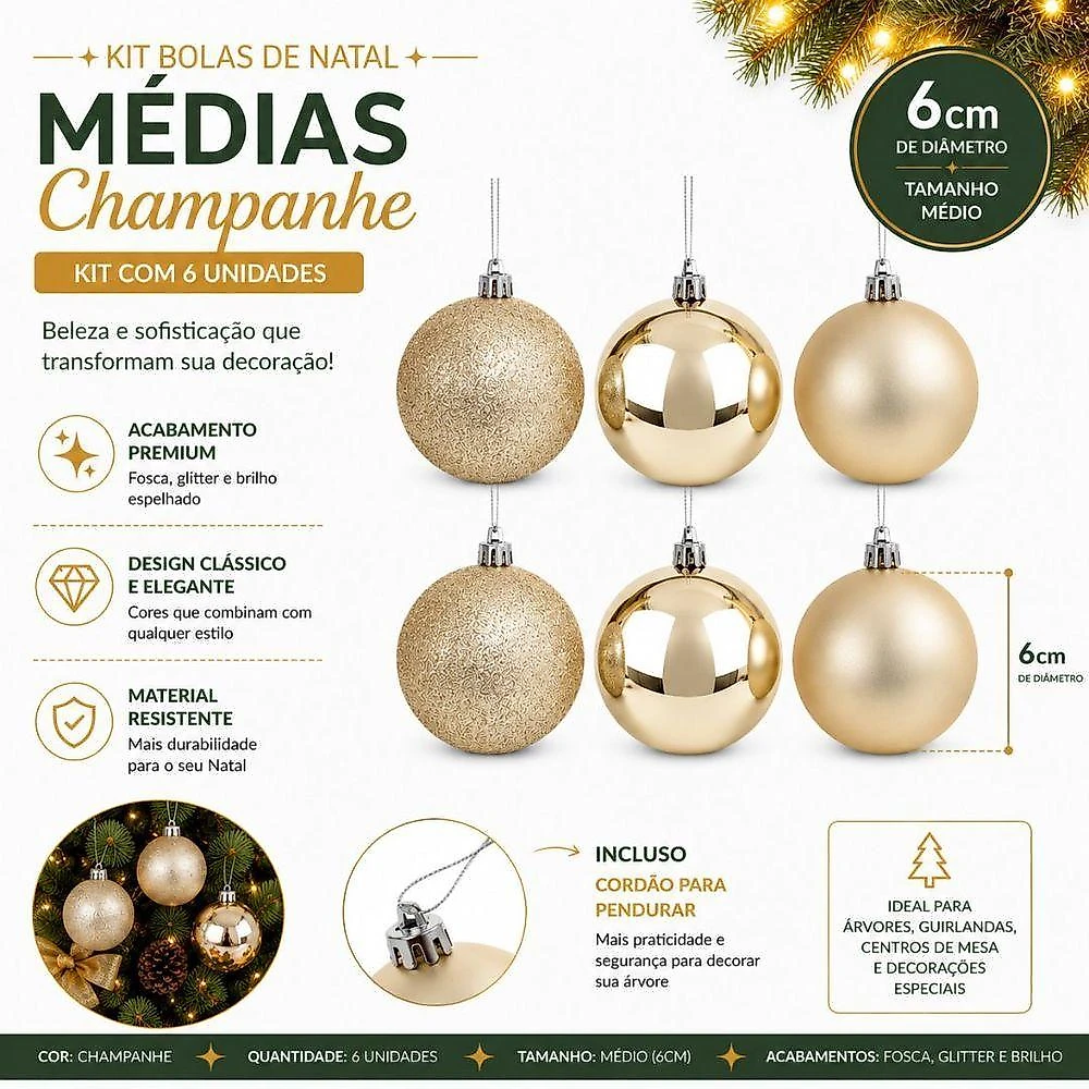 Bola de Natal Textura Mista Prime com Glitter Brilho e Fosca Cobre Master Christmas 8CM 6