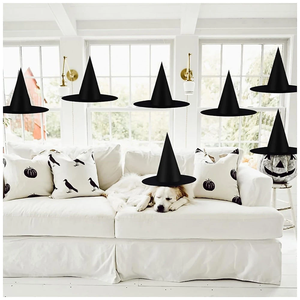 Kit 12 Chapéus de Bruxa Flutuantes para Decoração de Halloween, Preto