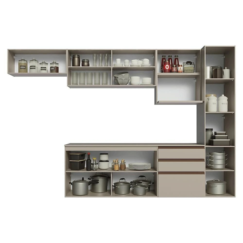 Armário De Cozinha Completa 300cm Suspensa Crema Nice Madesa 10 Crema