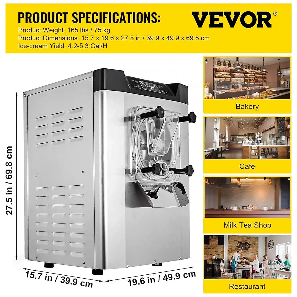 Máquina de Sorvete Comercial VEVOR 4,2L 1400W Painel LCD Auto Desligamento 20L/h 110V