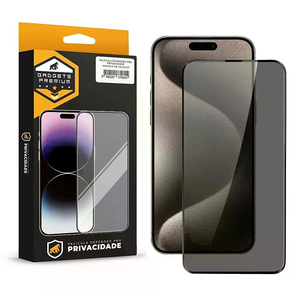Kit Capa Symetric Preta e Película Defender Pro Privacidade para iPhone 15 Pro - Gshield