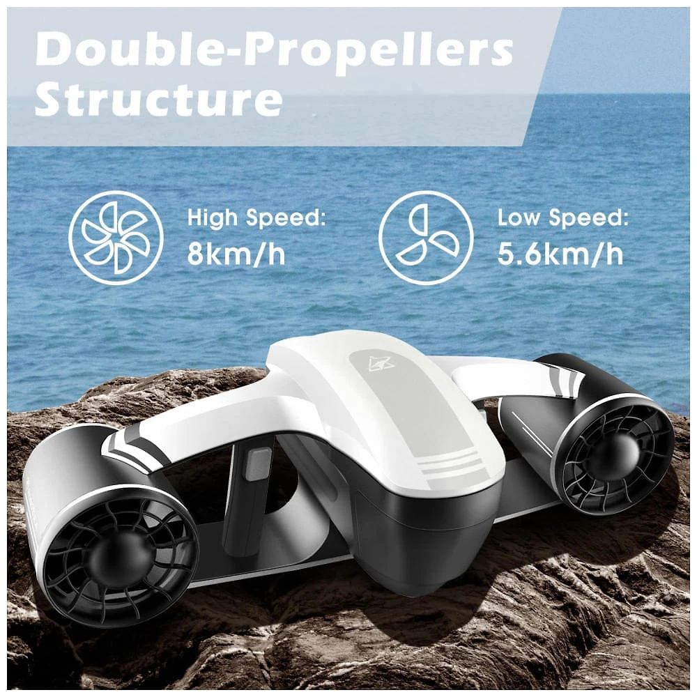 Miniatura Scooter Subaquática Propulsor de Mergulho com 2 Velocidades e Câmera de Ação para Adultos, YOUGYM, Branco