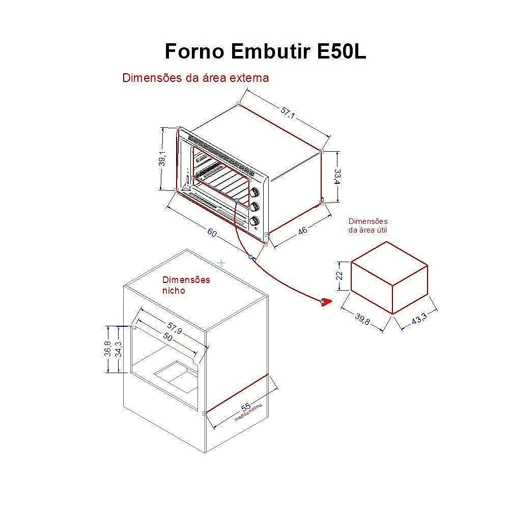 Forno Elétrico De Embutir Terim 50L Preto Grill E50 Preto 110V