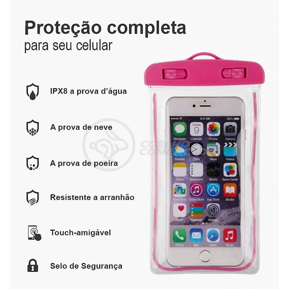 Capa Bolsa A Prova Dágua Impermeável Universal Para Celular - Rosa
