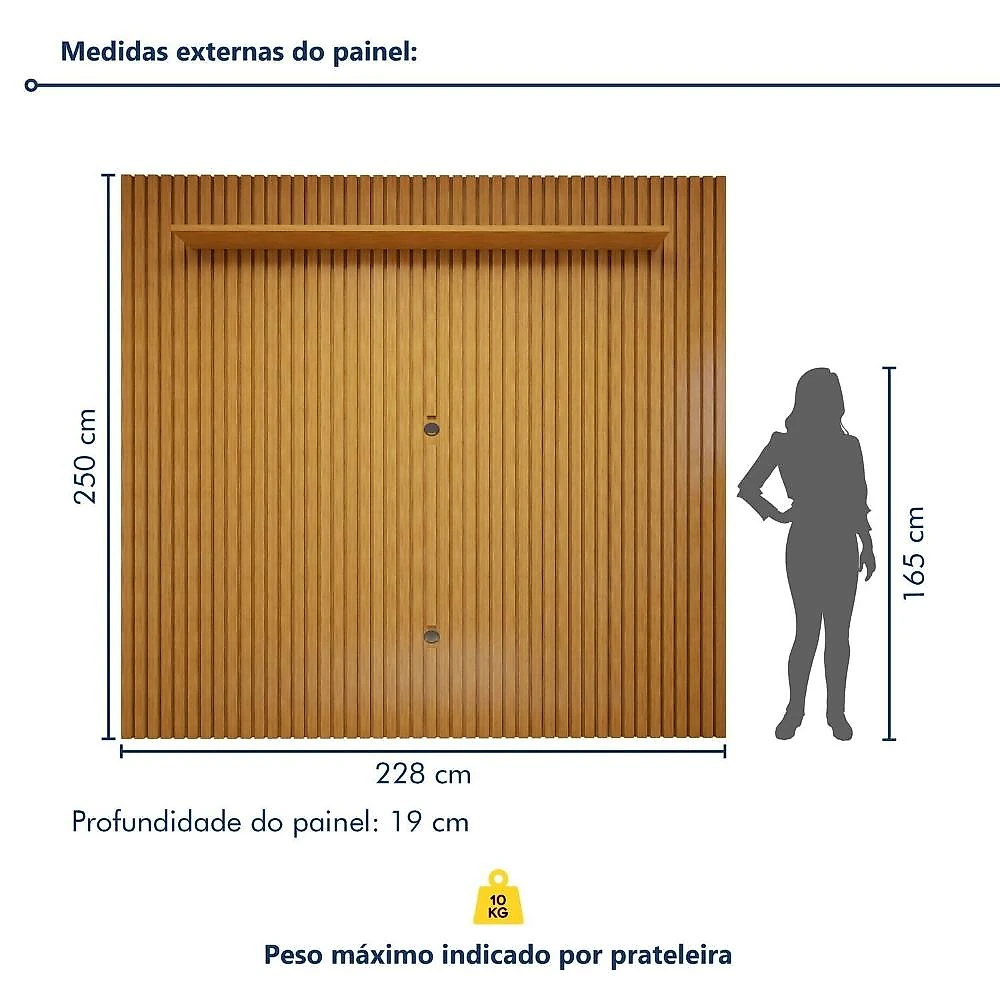 Rack com Painel para TV até 75 Polegadas Ripado 100% MDF sem Led 220cm Paris Arezzo Conjunto Rack Arezzo 220cm com Painel Ripado para Tv de até 75 Polegadas Paris Naturalle