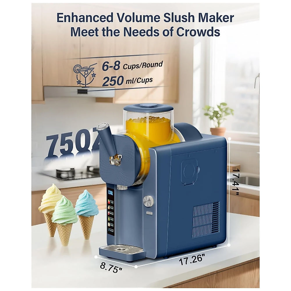 Máquina de Slush Raspadinha SOZT 2-em-1 Azul 6 Programas Sistema 360° Auto Limpeza