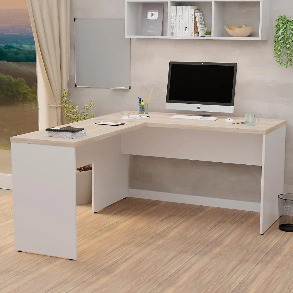 Mesa de Escritório em L 140x60cm + Cadeira Ergonômica Reclinável com Apoio Lombar,Pistão Classe