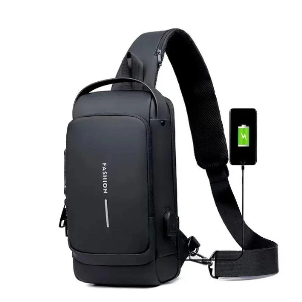 Mochila de Ombro Transversal OEM PX1-Preto Compacta à Prova D’água 30x16x9cm Preto Unissex