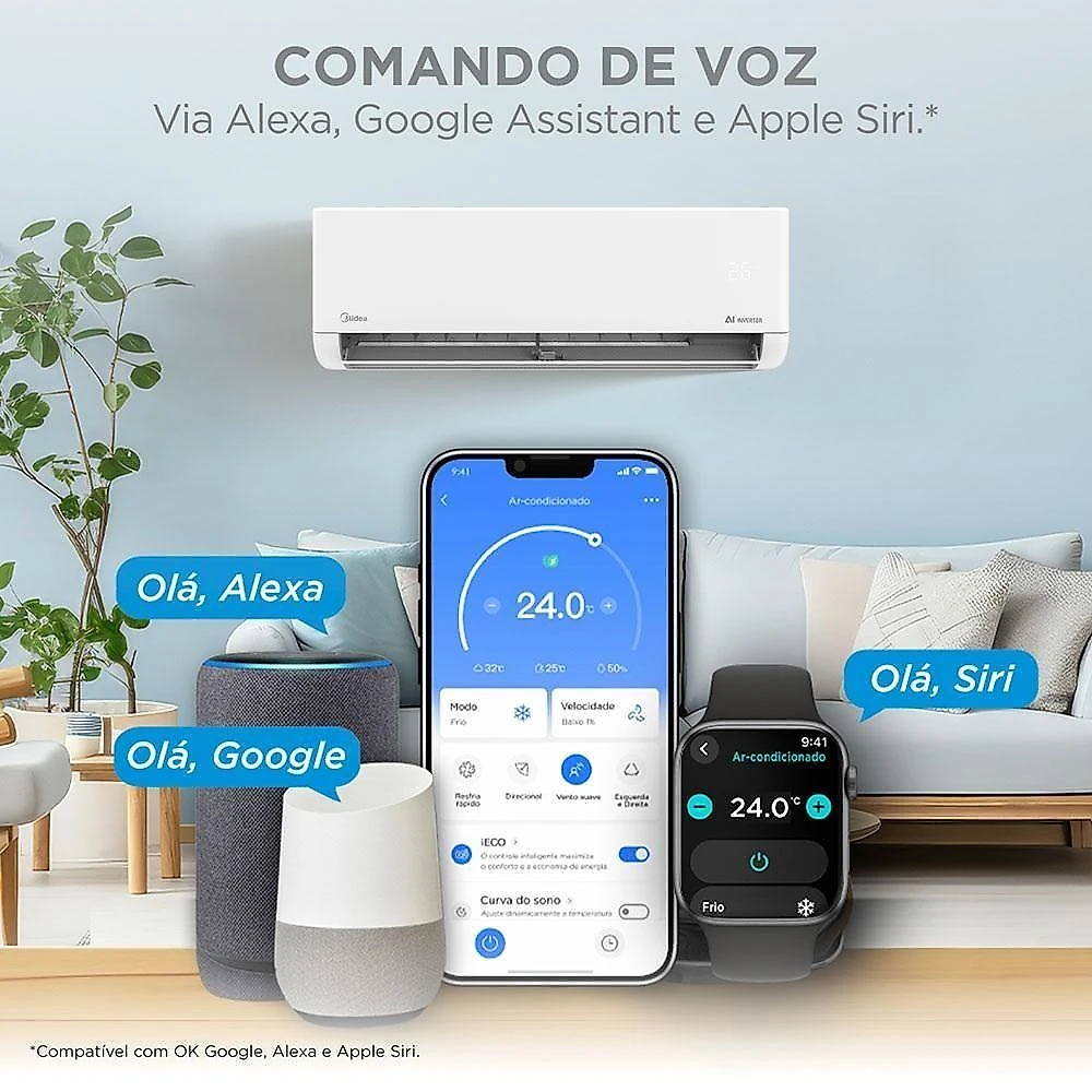 Ar Condicionado Split Midea Hi Wall Inverter AI Airvolution 18.000 Btu/h Frio Monofásico 42EFVCA18M5/38TAVCA18M5 220V