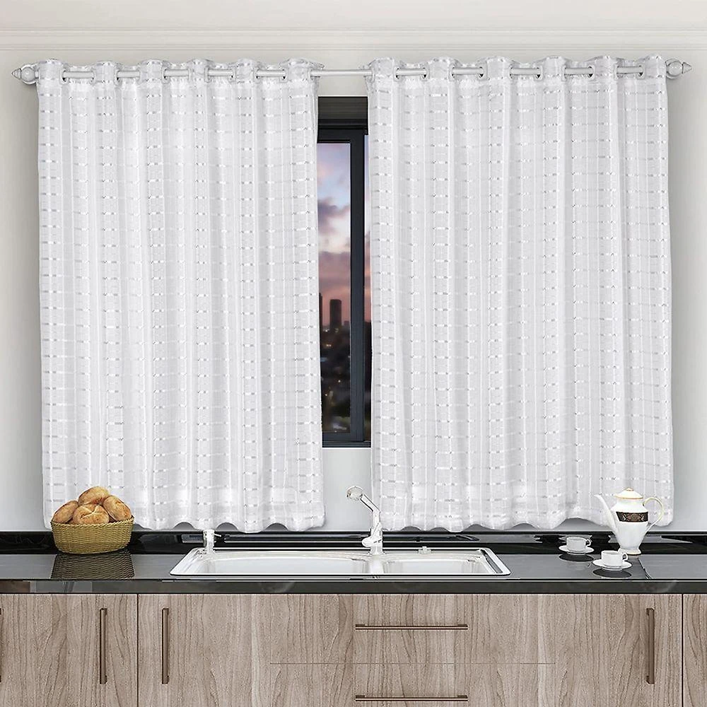 Cortina 2,80x1,20 Sala Quarto Cozinha Voil Microfibra Cor:xadrez Branco