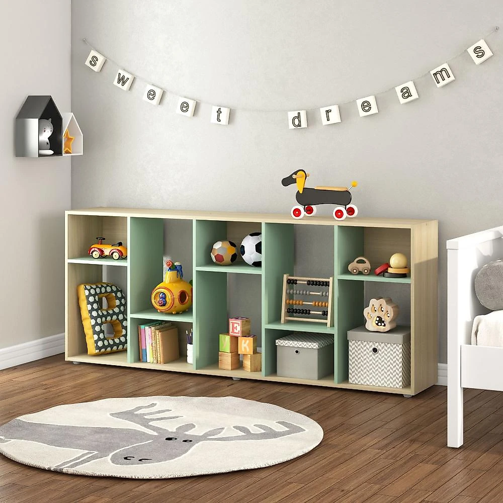 Estante Infantil  Multifuncional 10 nichos  Bella Casatema MadeiraOriginals Estante Montessoriana 10 Nichos Legno Salinas/Verde Belaggio