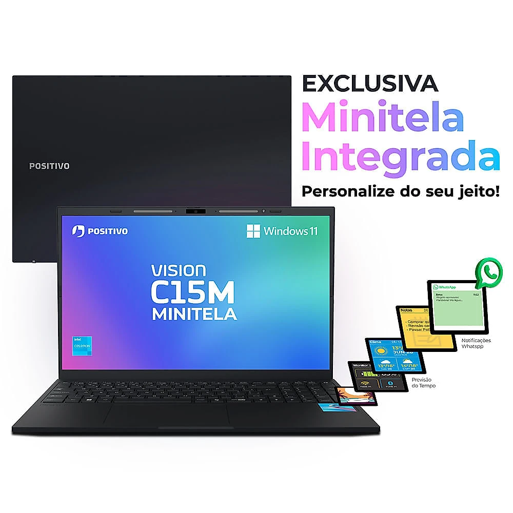 Notebook Positivo Vision C15M Intel® Celeron® N4500 Windows 11 Home 4GB RAM 128GB eMMC Tela 15" Full HD IPS - Minitela - Cinza