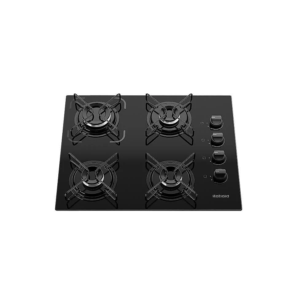 Cooktop A Gás Itatiaia Essencial 4 Bocas Mesa Vidro Temperado Preto Acendimento Automático Trempes Resistentes Bivolt