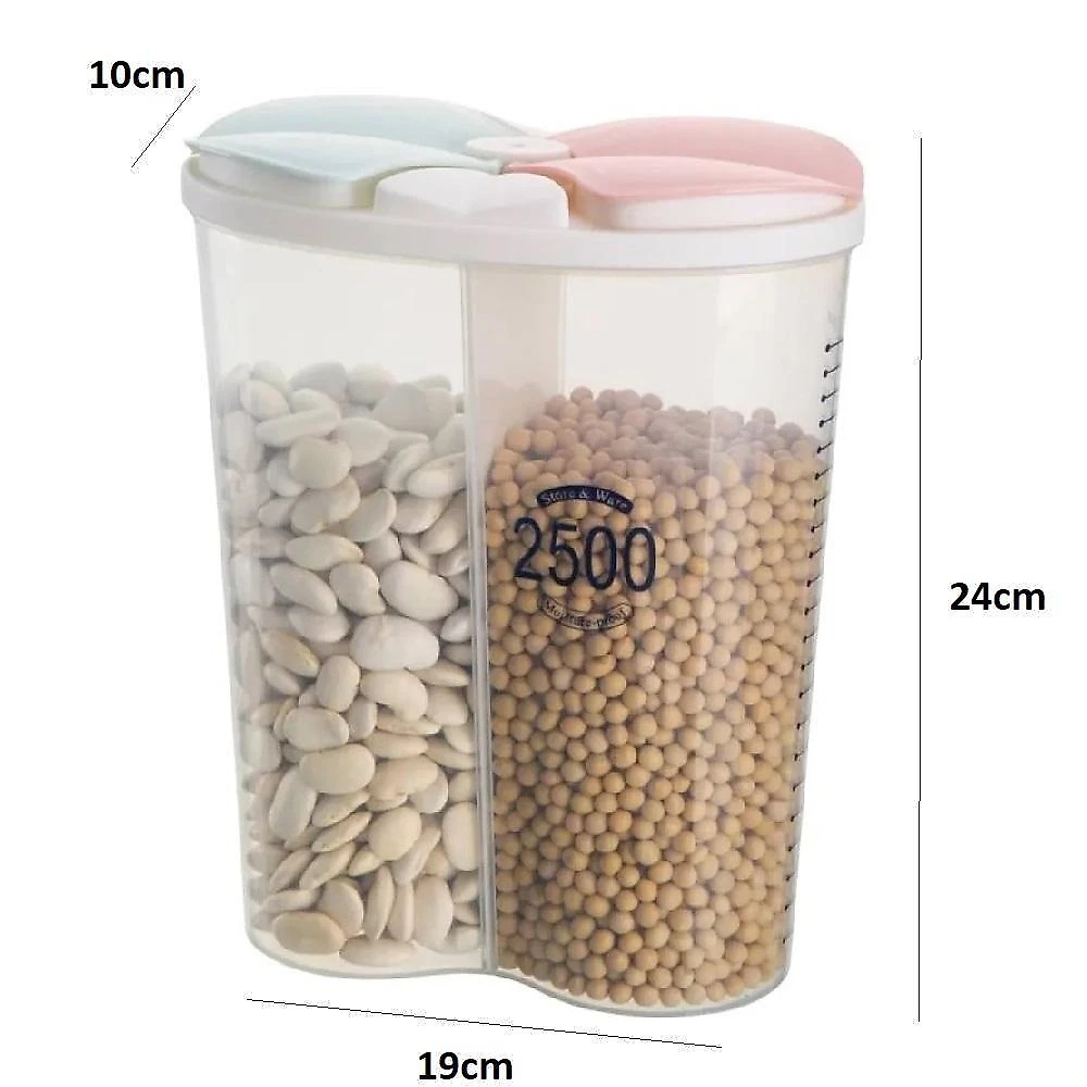 Pote Organizador Duplo Porta Mantimentos Plástico Transparente Multiuso com Divisória 2,5L