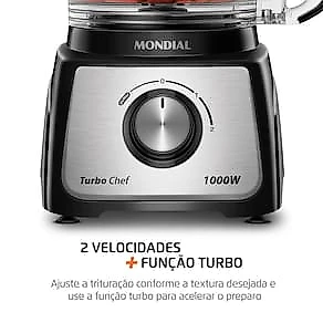 Multiprocessador Mondial Turbo Chef 3 em 1 MPN-02-BE 1000W Preto Inox 110V