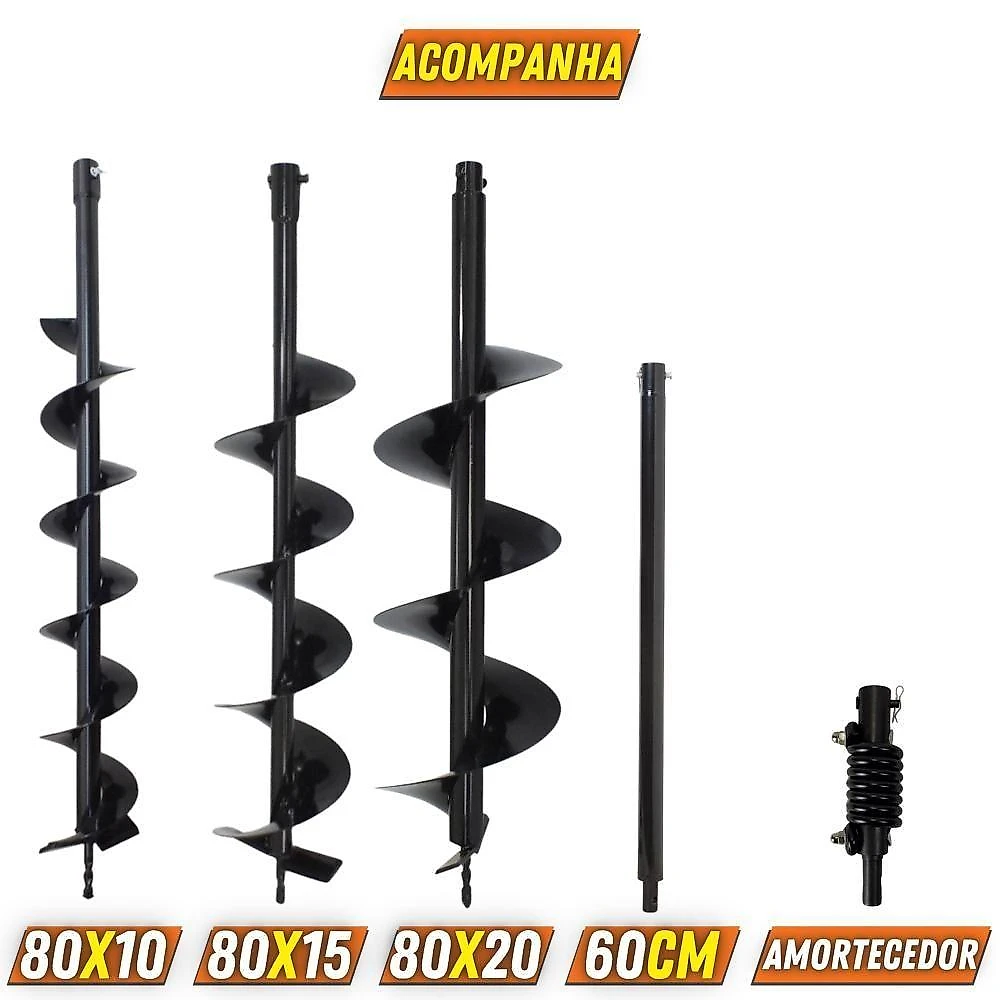Perfurador de Solo com 3 Brocas DPS523P Motor 2 Tempos a Gasolina 52cc 2,5HP Laranja com Extensão