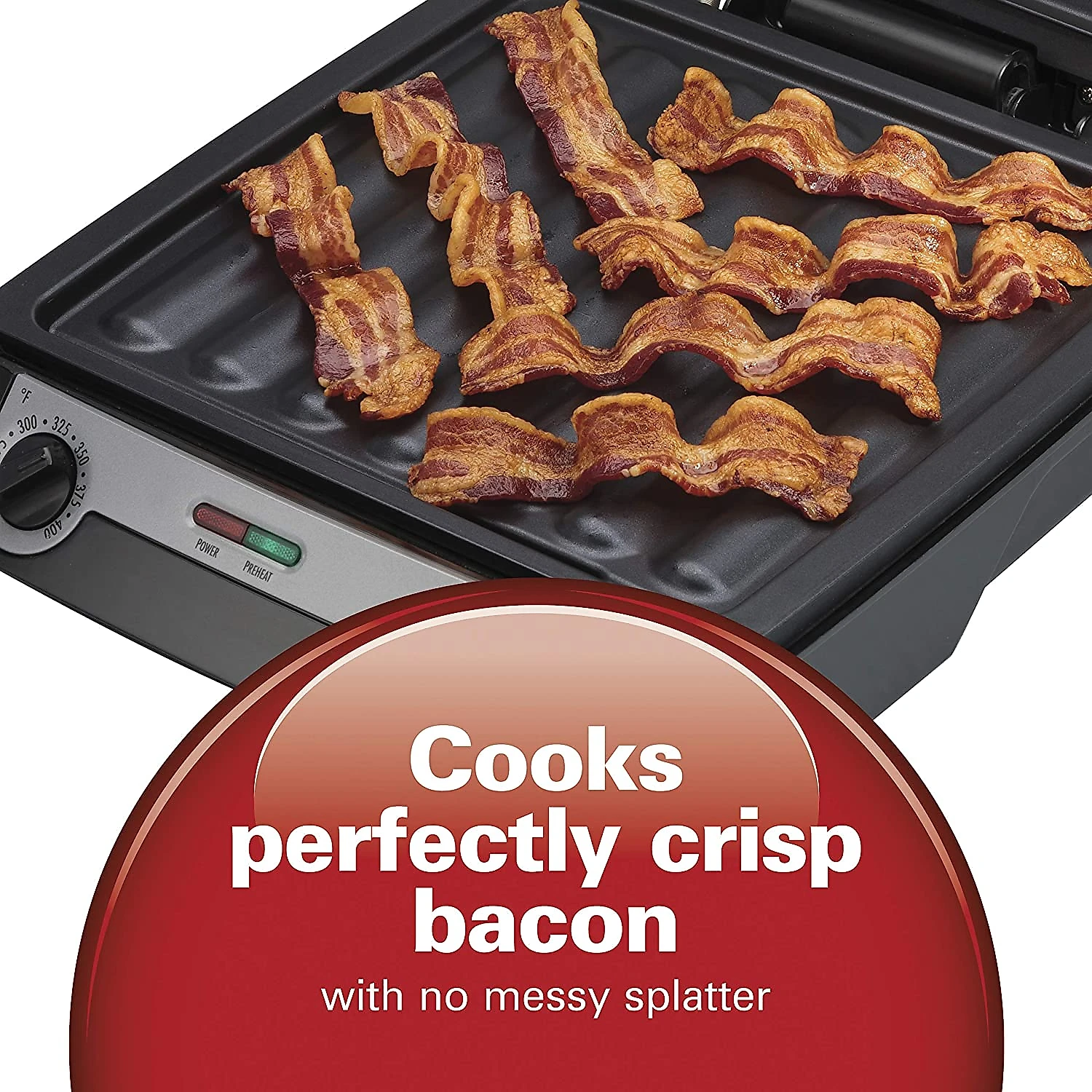 Hamilton Beach 4in1 Indoor Grill e Electric Griddle Combo with Bacon Cooker Opens Flat to Double Cooking Surface Removable Nonstick Plates Black e Silver 25601