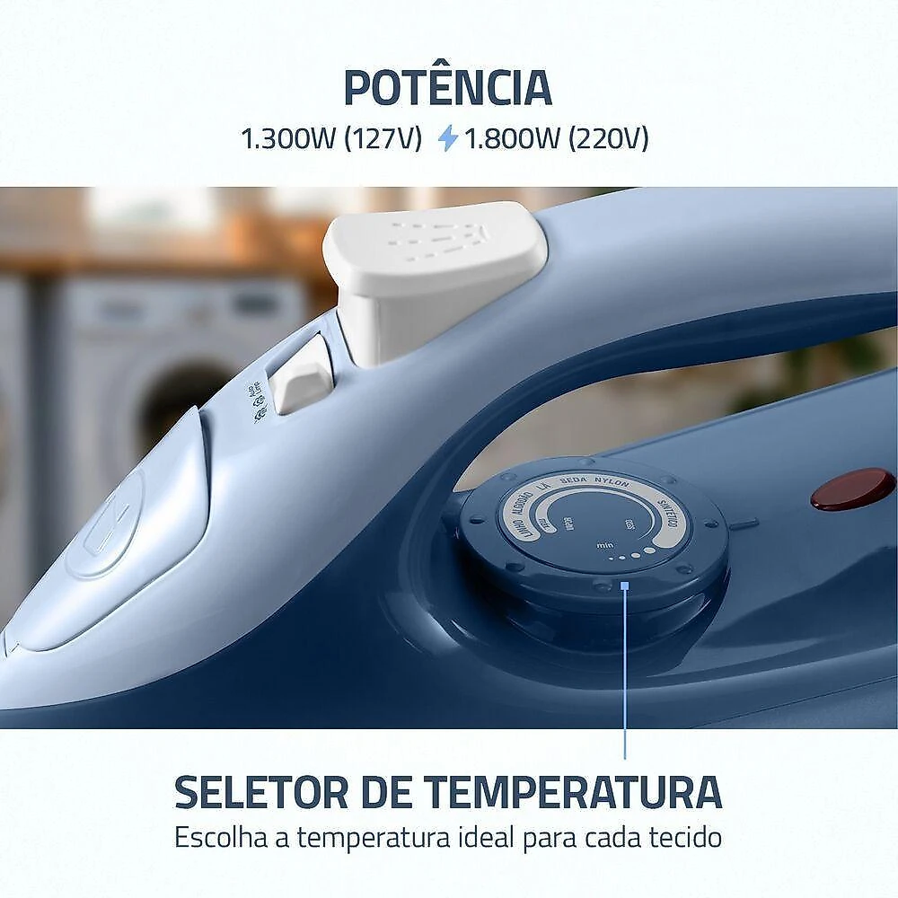 Ferro a Vapor Seco Mondial FVN-02-BL Base Cerâmica Azul 1800W 220V