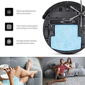 Aspirador Robô Wap Robot W90 Autonomia 1h20 Sensores Antiqueda e Anticolisão Bivolt Preto
