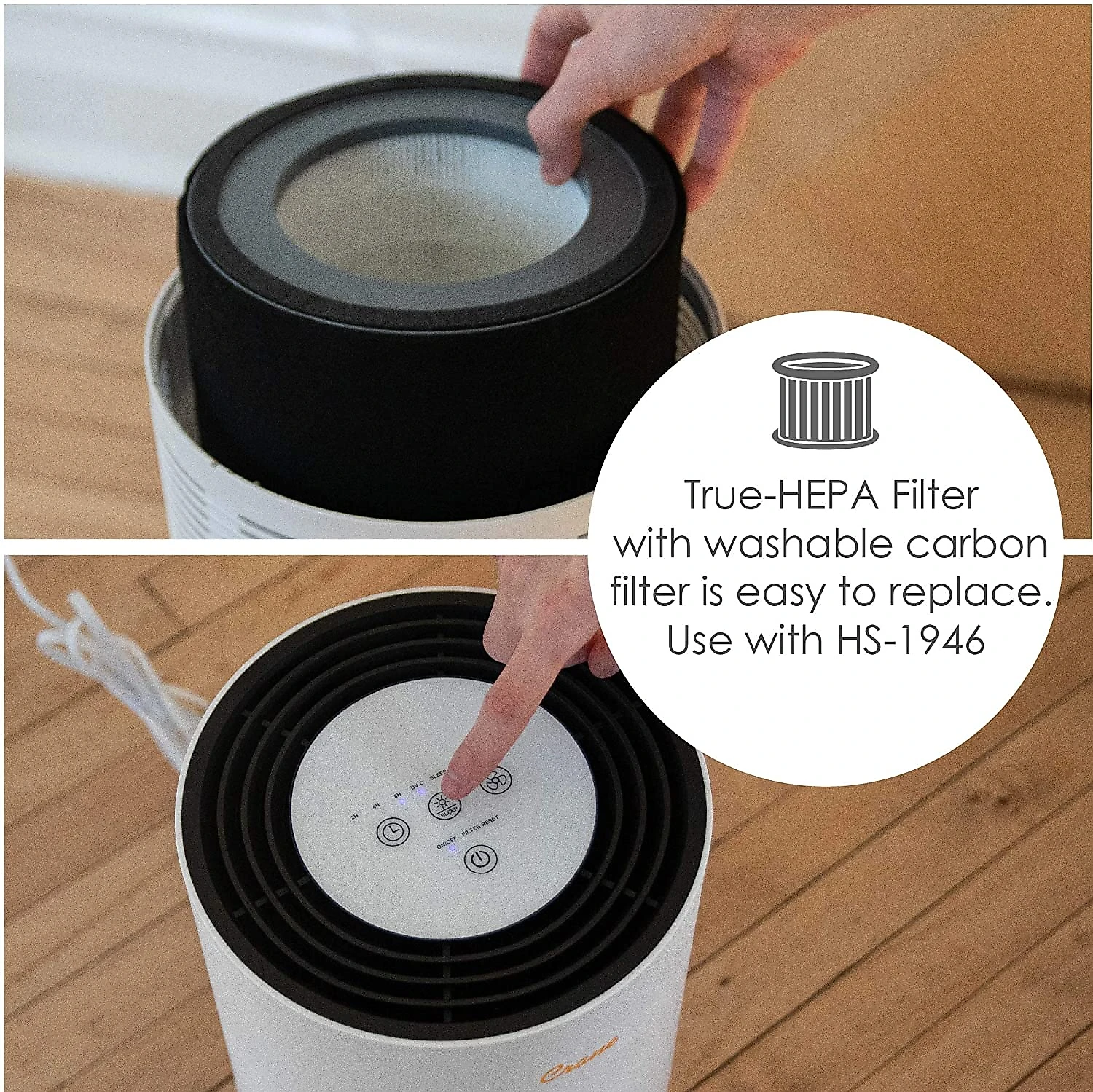 Crane EE5068 Purificador de Ar cFiltro H13 HEPA Luz Ajustavél Área 27 m2 Branco