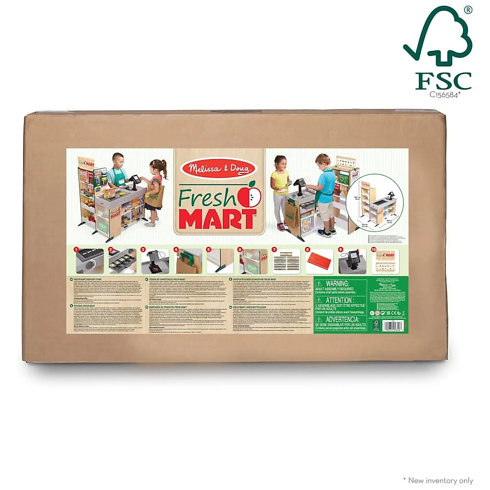 Supermercado Infantil de Madeira Fresh Mart com Manivela, Scanner com Sinal Sonoro, Área de Ensacamento, Máquina de C...