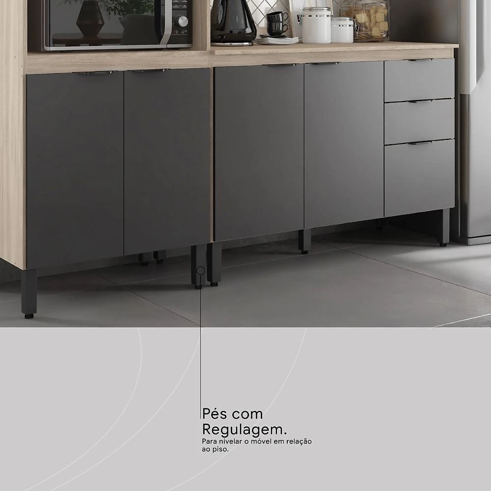 Cozinha Modulada Firenze 10 Portas 2 Gavetas Avena/grafito Demobile Avena/grafito