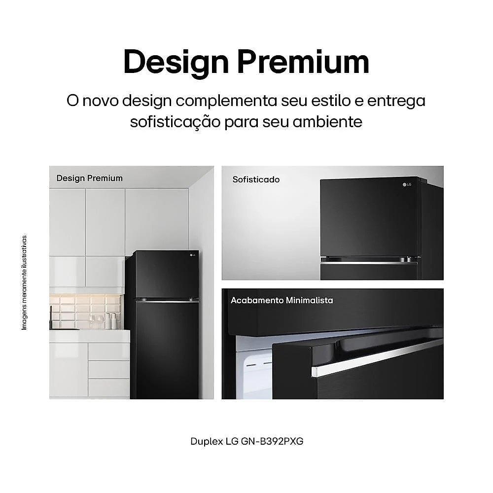 Geladeira lg frost free preta gn-b392pxgb duplex com tecnologia inverter top freezer - 395 litros 220