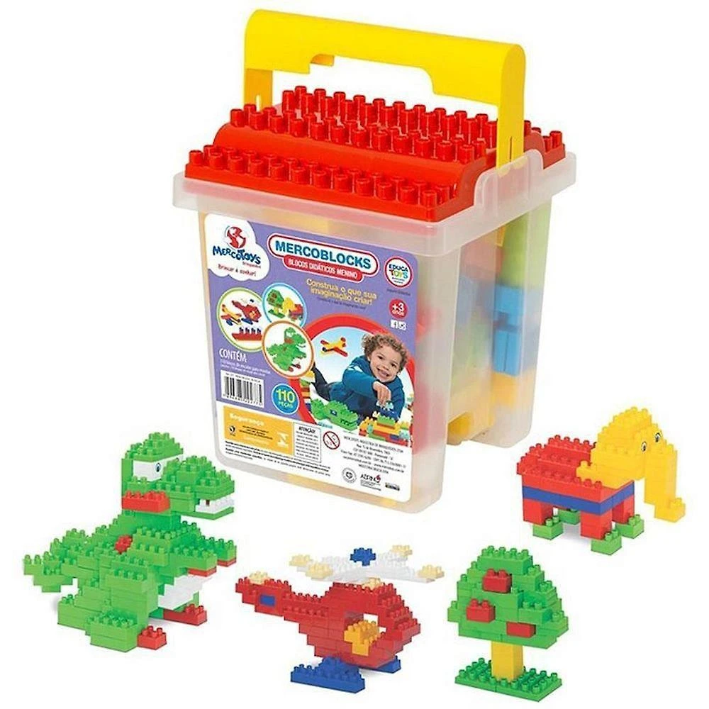 Brinquedo de Montar Balde com 110 Blocos de Encaixe Mercotoys